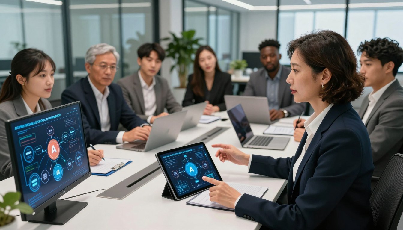 Tim perusahaan menyusun strategi adopsi AI dengan fokus pada workflow, kesiapan data, keamanan, dan human review